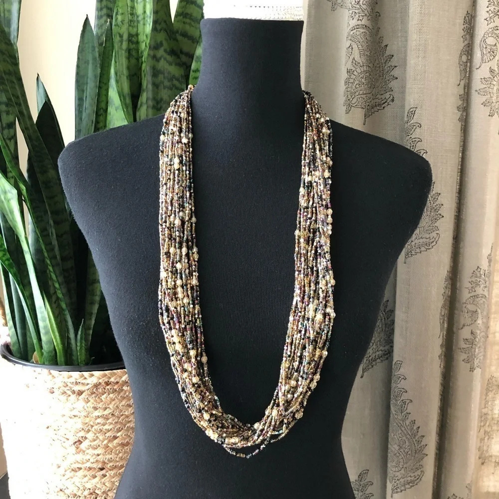 Joan Rivers 20 strand seed bead necklace Gold Tone